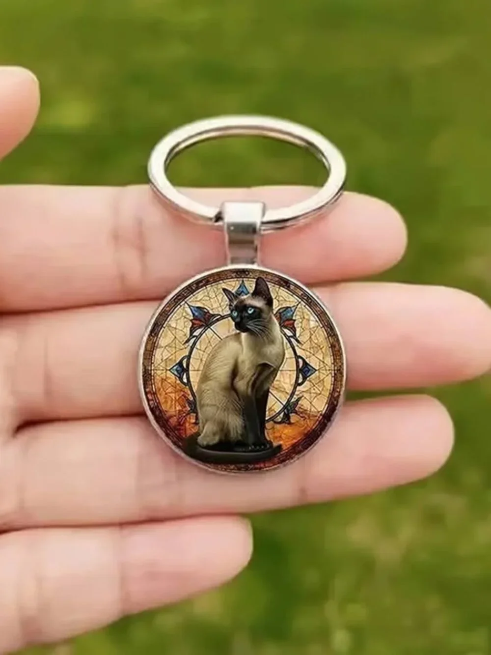 Stainless Steel SIAMESE CAT Keyring Keychain Accessory